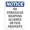 Signmission OSHA Notice Sign, 10" H, 7" W, Rigid Plastic, NOTICE No Concealed Weapons Allowed Sign, Portrait OS-NS-P-710-V-16054 - alternate 1